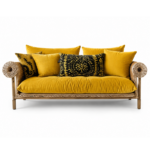 Rattan Sofa with Mustard Cushions